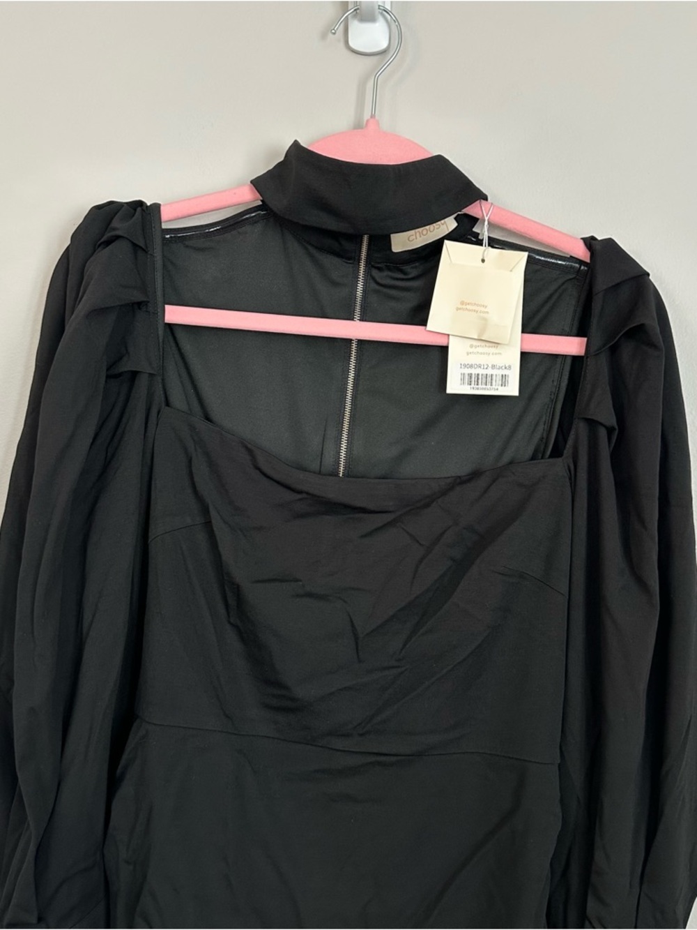 Choosy Women's Long Sleeve Black Square Neckline Collar Dress Sz 8 NWT - Picture 8 of 12